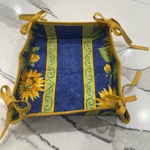 New vintage French Provençal fabric bread basket, cotton, sunflower pattern